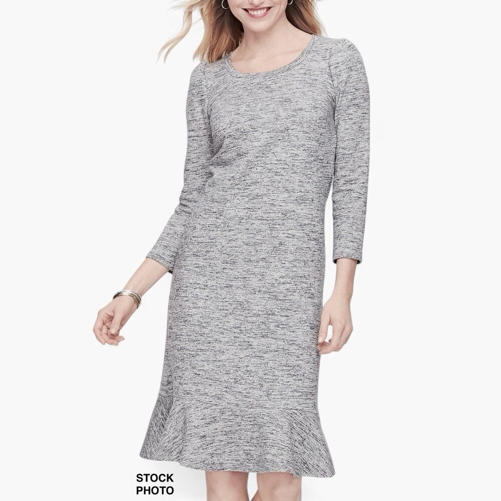 Talbots Terry Flounce Hem Shift Dress Sz Large Gray Cotton Blend NWT Casual Chic